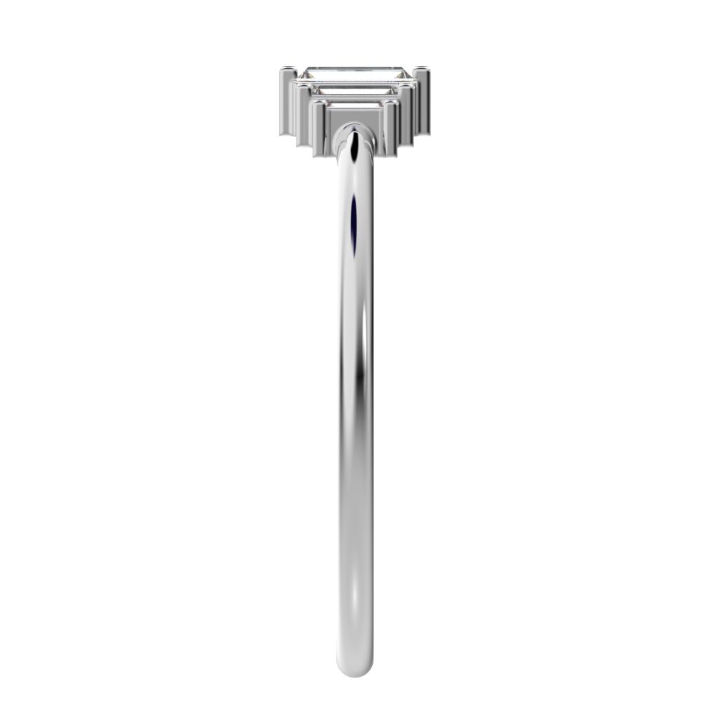 0.3 ct Baguette Cut Simulated Clear Diamond Minimalist step-cut art deco solitaire with accents 14K / 18K Solid White Gold everyday ring