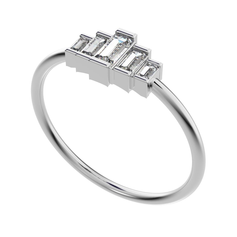 0.3 ct Baguette Cut Simulated Clear Diamond Minimalist step-cut art deco solitaire with accents 14K / 18K Solid White Gold everyday ring