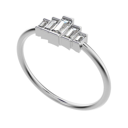 0.3 ct Baguette Cut Simulated Clear Diamond Minimalist step-cut art deco solitaire with accents 14K / 18K Solid White Gold everyday ring