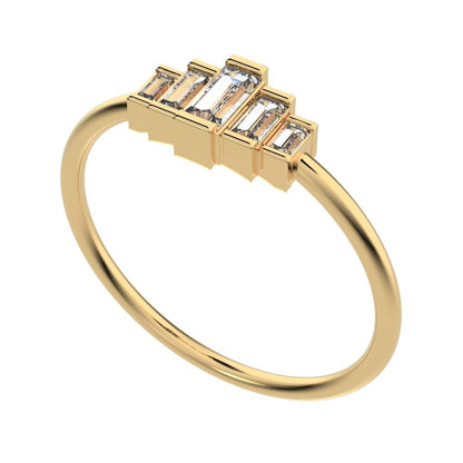0.3 ct Baguette Cut Moissanite dainty Minimalist step-cut art deco cluster solitaire with accents 14K / 18K Solid Yellow Gold everyday ring