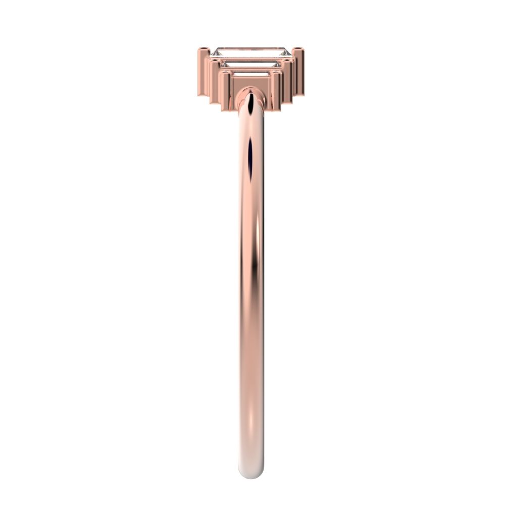 0.3 ct Baguette Cut Simulated Clear Diamond Minimalist step-cut art deco solitaire with accents 14K / 18K Solid Rose Gold everyday ring