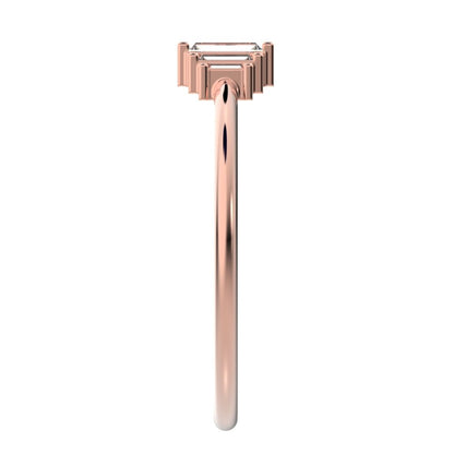 0.3 ct Baguette Cut Simulated Clear Diamond Minimalist step-cut art deco solitaire with accents 14K / 18K Solid Rose Gold everyday ring