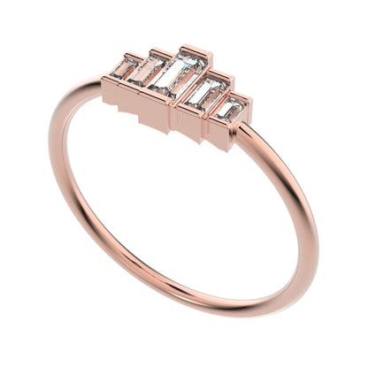 0.3 ct Baguette Cut Simulated Clear Diamond Minimalist step-cut art deco solitaire with accents 14K / 18K Solid Rose Gold everyday ring
