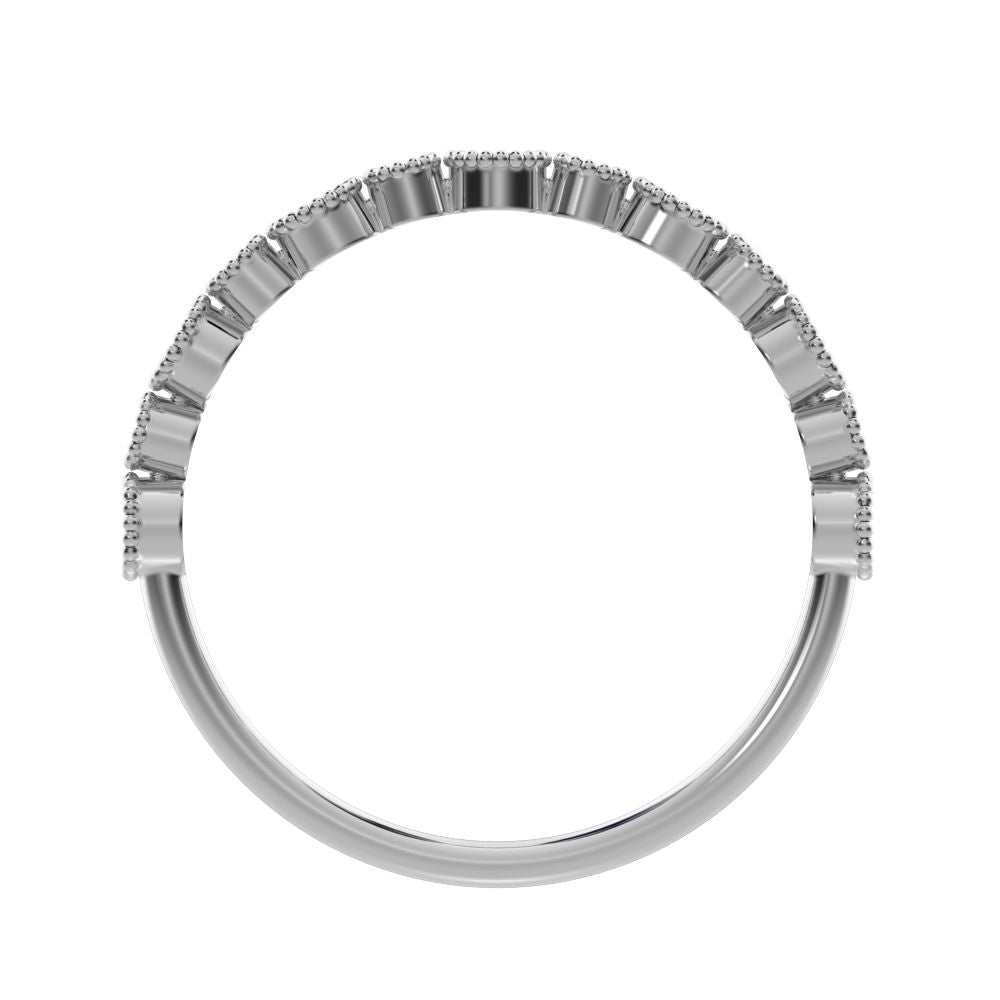 0.27 ct Round Cut Moissanite dainty Minimalist Stackable half eternity bezel milgrain 14K / 18K Solid White Gold everyday wedding band