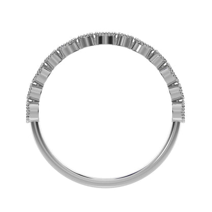 0.27 ct Round Cut Moissanite dainty Minimalist Stackable half eternity bezel milgrain 14K / 18K Solid White Gold everyday wedding band