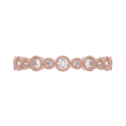 0.27 ct Round Cut Simulated Clear Diamond dainty Minimalist Stackable half eternity bezel 14K / 18K Solid Rose Gold everyday wedding band