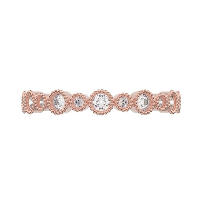 0.27 ct Round Cut Moissanite dainty Minimalist Stackable half eternity bezel milgrain 14K / 18K Solid Rose Gold everyday wedding band