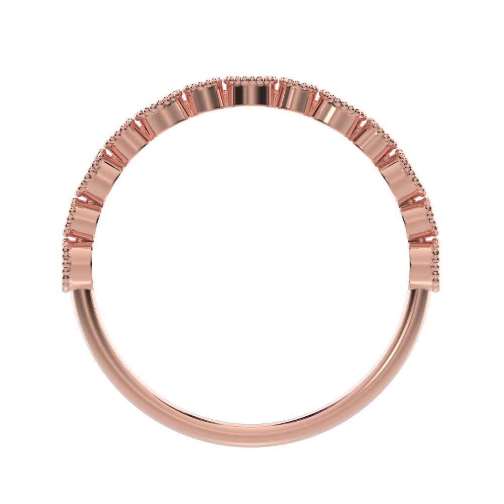 0.27 ct Round Cut Moissanite dainty Minimalist Stackable half eternity bezel milgrain 14K / 18K Solid Rose Gold everyday wedding band