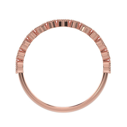 0.27 ct Round Cut Moissanite dainty Minimalist Stackable half eternity bezel milgrain 14K / 18K Solid Rose Gold everyday wedding band
