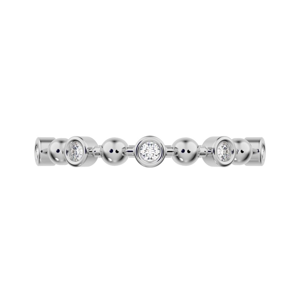 0.075 ct Round Cut Moissanite dainty Minimalist Stackable half eternity bezel braided 14K / 18K Solid White Gold everyday wedding band