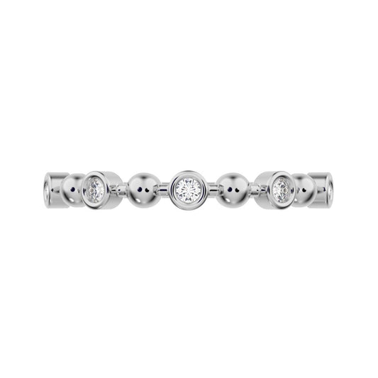 0.075 ct Round Cut Moissanite dainty Minimalist Stackable half eternity bezel braided 14K / 18K Solid White Gold everyday wedding band