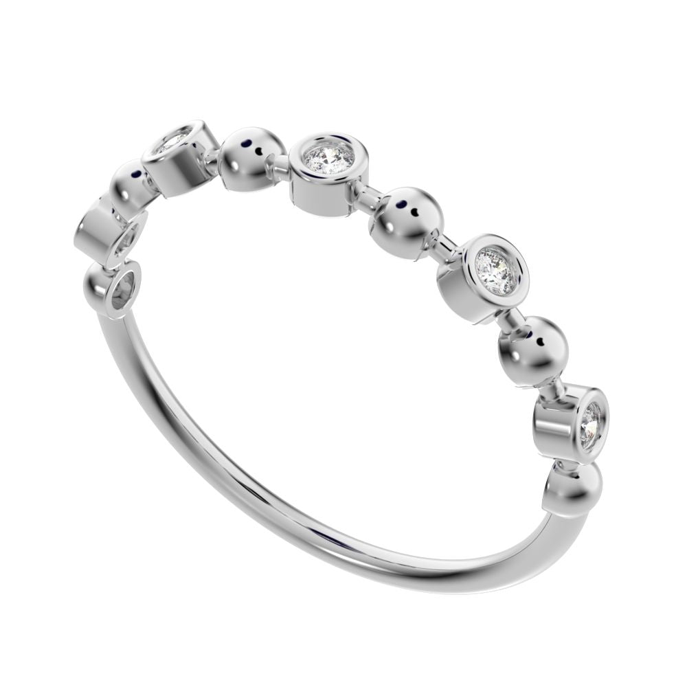 0.075 ct Round Cut Moissanite dainty Minimalist Stackable half eternity bezel braided 14K / 18K Solid White Gold everyday wedding band