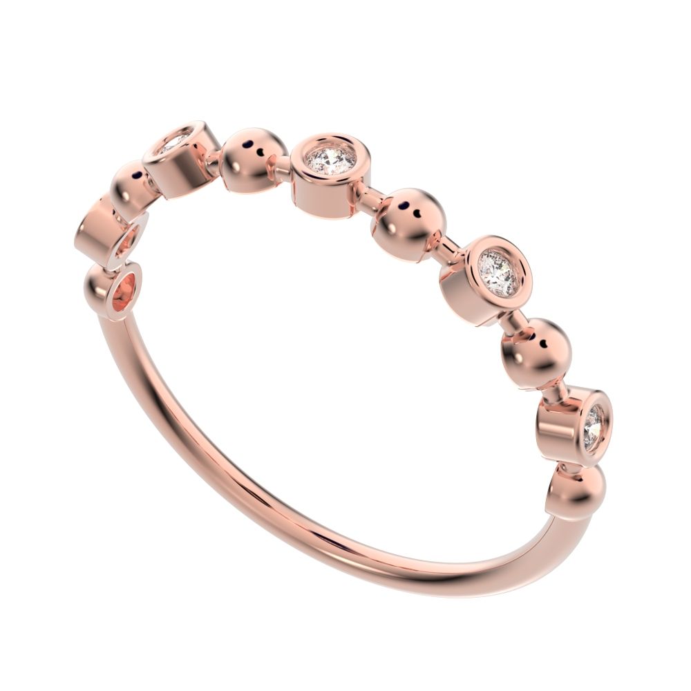 0.075Ct Round Cut Simulated Clear Diamond Minimalist Stackable half eternity bezel braided 14K / 18K Solid Rose Gold everyday wedding band