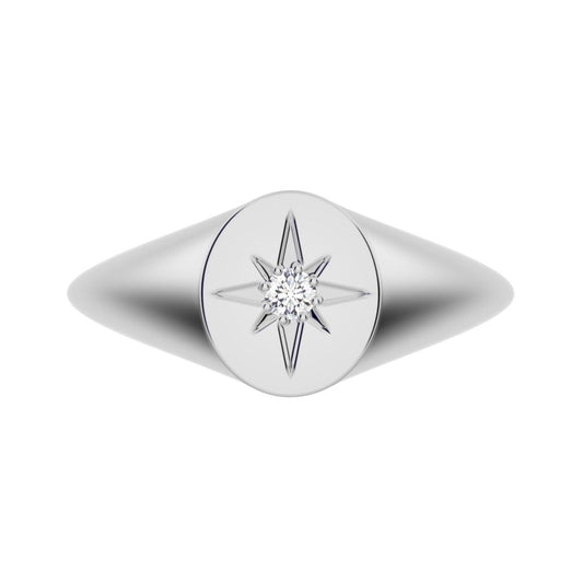 0.03 ct Round Cut Simulated Clear Diamond dainty Minimalist 1 stone solitaire signet light 14K / 18K Solid White Gold everyday ring