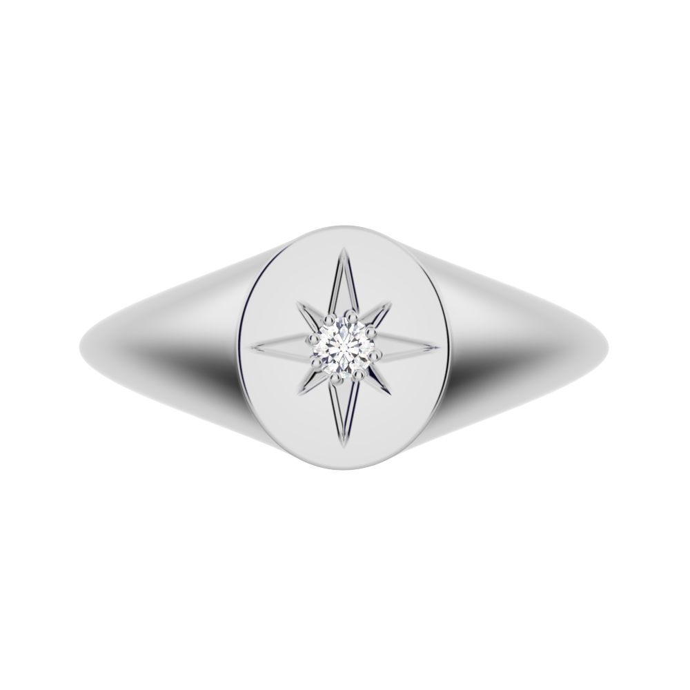0.03 ct Round Cut Moissanite dainty Minimalist 1 stone solitaire signet light 14K / 18K Solid White Gold everyday ring