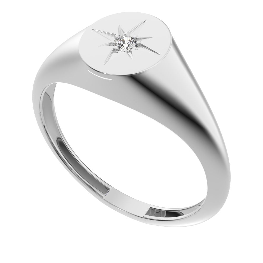 0.03 ct Round Cut Simulated Clear Diamond dainty Minimalist 1 stone solitaire signet light 14K / 18K Solid White Gold everyday ring
