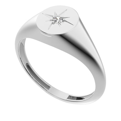 0.03 ct Round Cut Simulated Clear Diamond dainty Minimalist 1 stone solitaire signet light 14K / 18K Solid White Gold everyday ring