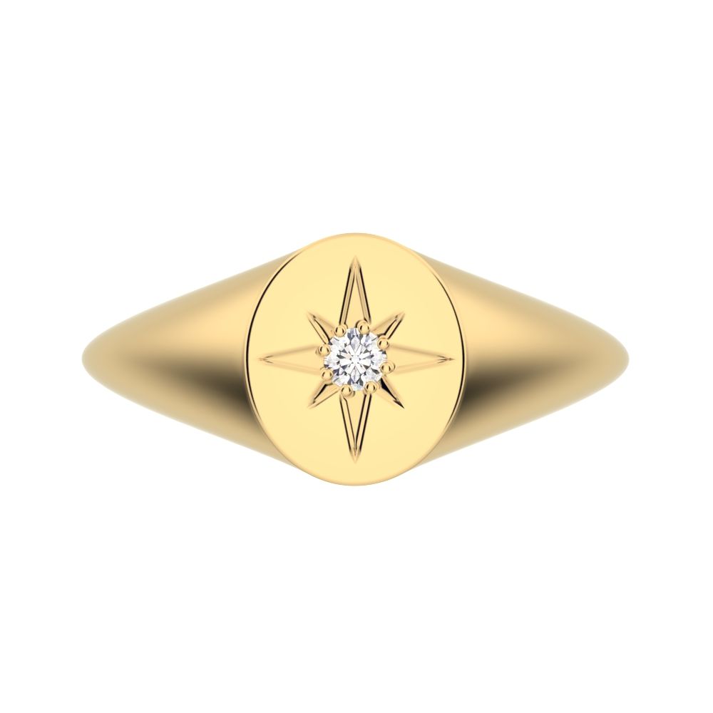 0.03 ct Round Cut Simulated Clear Diamond dainty Minimalist 1 stone solitaire signet light 14K / 18K Solid Yellow Gold everyday ring