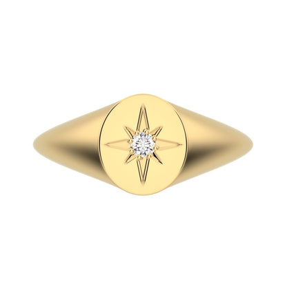 0.03 ct Round Cut Simulated Clear Diamond dainty Minimalist 1 stone solitaire signet light 14K / 18K Solid Yellow Gold everyday ring