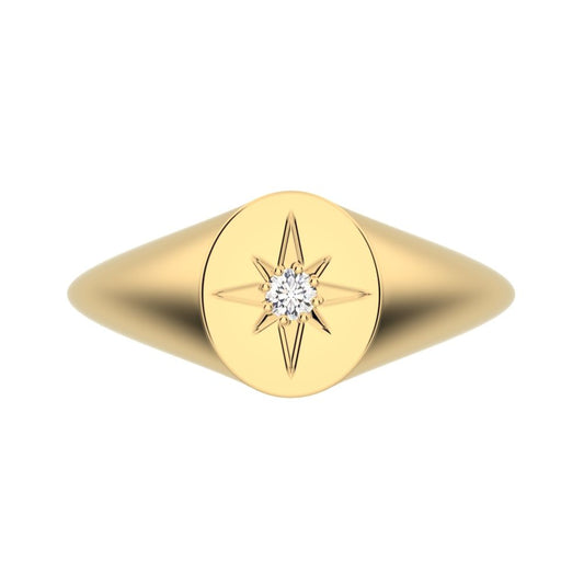 0.03 ct Round Cut Simulated Clear Diamond dainty Minimalist 1 stone solitaire signet light 14K / 18K Solid Yellow Gold everyday ring
