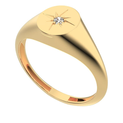0.03 ct Round Cut Simulated Clear Diamond dainty Minimalist 1 stone solitaire signet light 14K / 18K Solid Yellow Gold everyday ring
