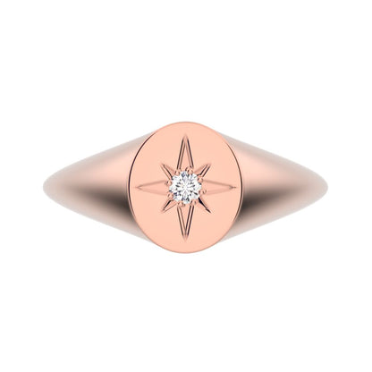 0.03 ct Round Cut Simulated Clear Diamond dainty Minimalist 1 stone solitaire signet light 14K / 18K Solid Rose Gold everyday ring