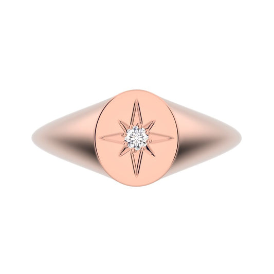 0.03 ct Round Cut Simulated Clear Diamond dainty Minimalist 1 stone solitaire signet light 14K / 18K Solid Rose Gold everyday ring