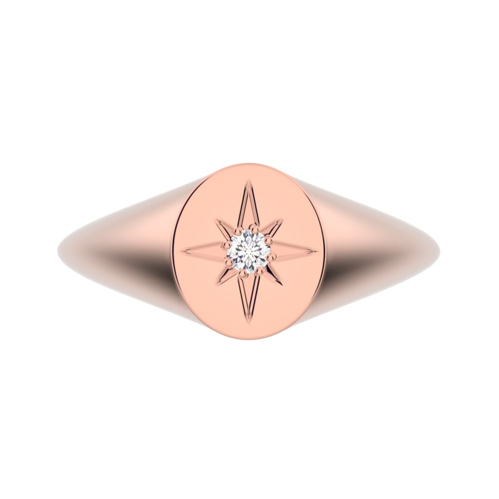 0.03 ct Round Cut Moissanite dainty Minimalist 1 stone solitaire signet light 14K / 18K Solid Rose Gold everyday ring