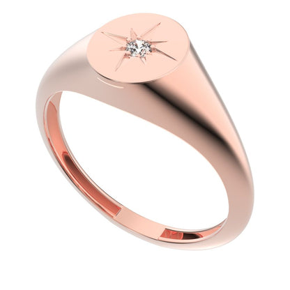 0.03 ct Round Cut Moissanite dainty Minimalist 1 stone solitaire signet light 14K / 18K Solid Rose Gold everyday ring