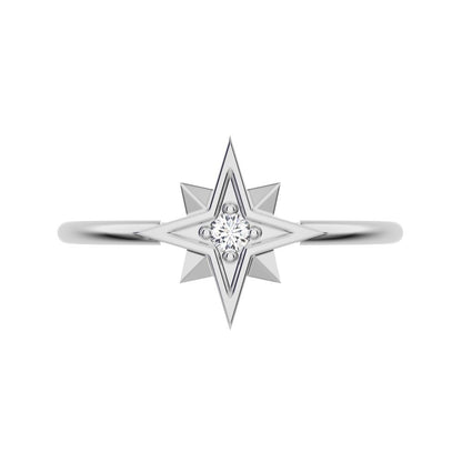 0.03 ct Round Cut Simulated Clear Diamond dainty Minimalist star halo sun light cocktail 14K / 18K Solid White Gold everyday ring