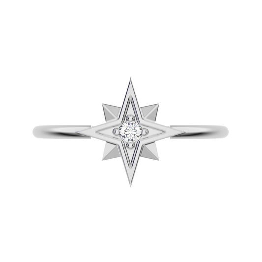 0.03 ct Round Cut Simulated Clear Diamond dainty Minimalist star halo sun light cocktail 14K / 18K Solid White Gold everyday ring