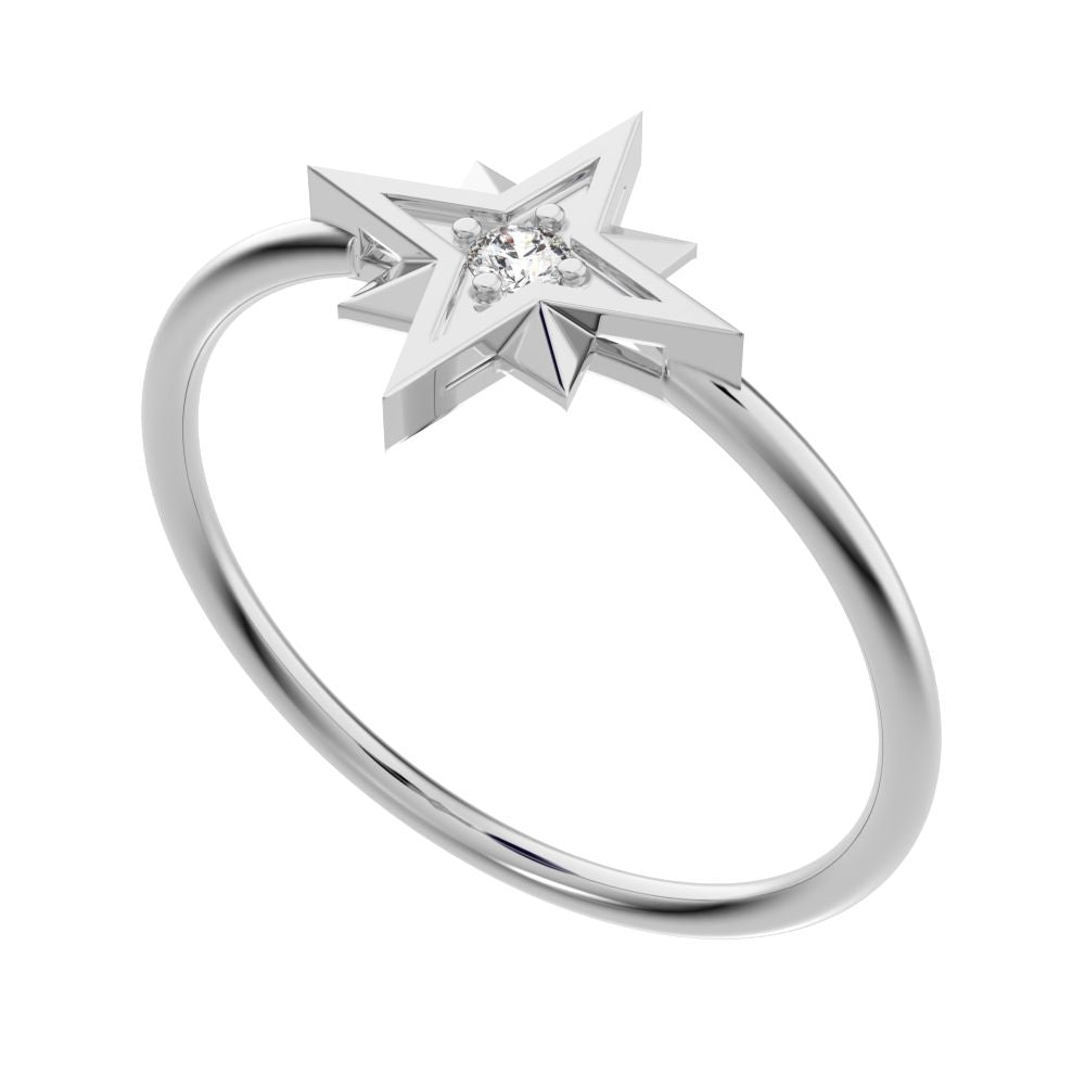0.03 ct Round Cut Moissanite dainty Minimalist star halo sun light cocktail 14K / 18K Solid White Gold everyday ring