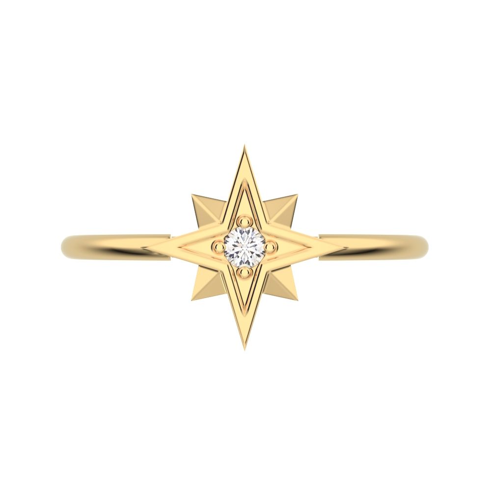 0.03 ct Round Cut Simulated Clear Diamond dainty Minimalist star halo sun light cocktail 14K / 18K Solid Yellow Gold everyday ring