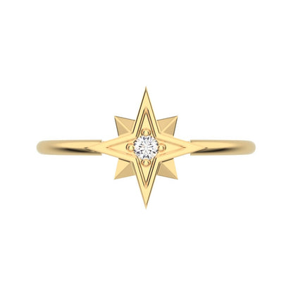 0.03 ct Round Cut Moissanite dainty Minimalist star halo sun light cocktail 14K / 18K Solid Yellow Gold everyday ring