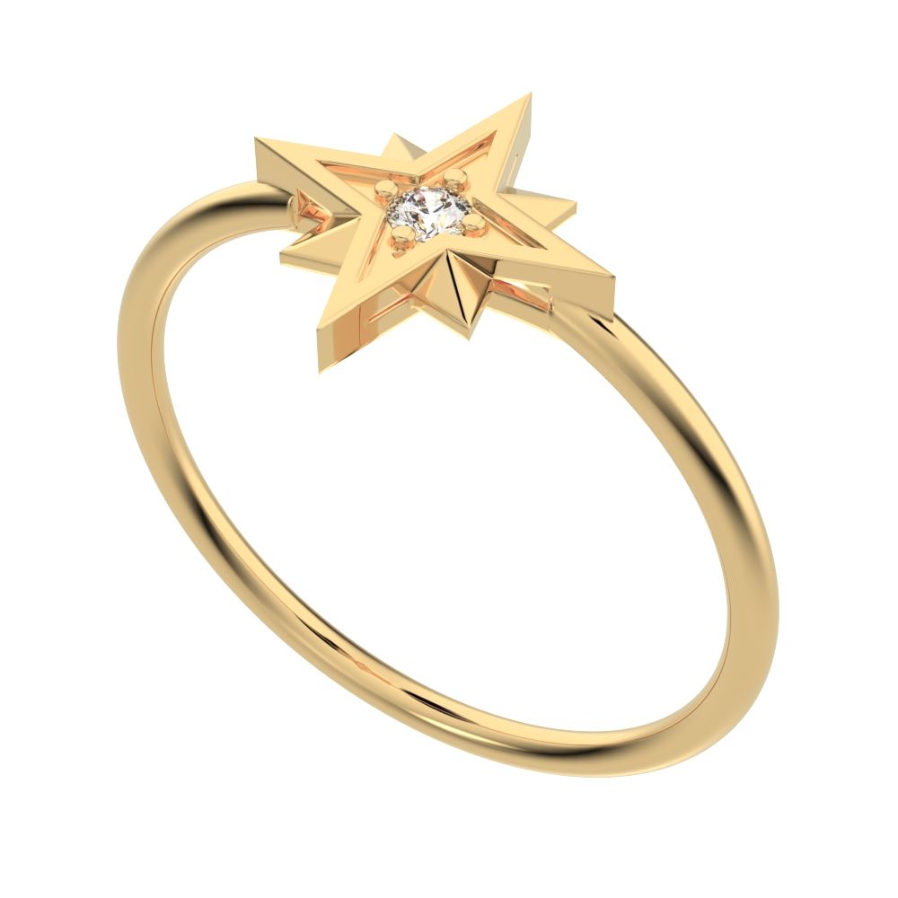 0.03 ct Round Cut Moissanite dainty Minimalist star halo sun light cocktail 14K / 18K Solid Yellow Gold everyday ring