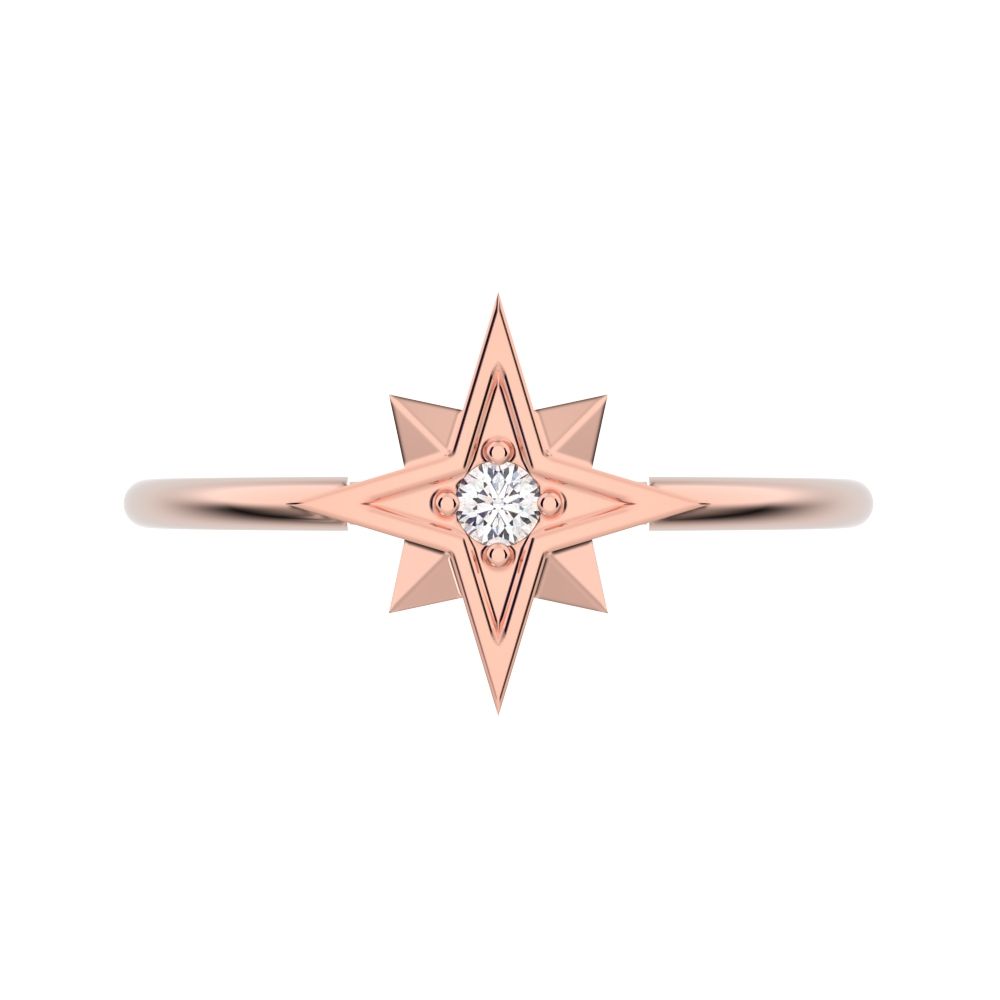 0.03 ct Round Cut Simulated Clear Diamond dainty Minimalist star halo sun light cocktail 14K / 18K Solid Rose Gold everyday ring