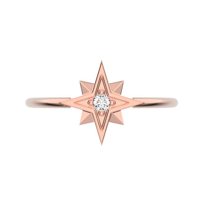0.03 ct Round Cut Moissanite dainty Minimalist star halo sun light cocktail 14K / 18K Solid Rose Gold everyday ring