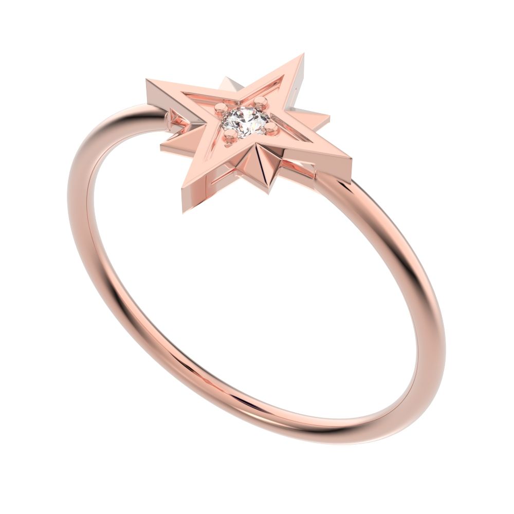 0.03 ct Round Cut Simulated Clear Diamond dainty Minimalist star halo sun light cocktail 14K / 18K Solid Rose Gold everyday ring