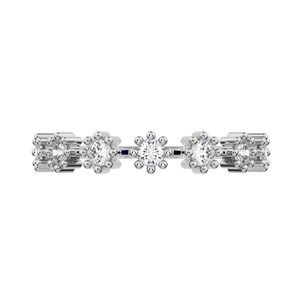 0.21Ct Round Cut Moissanite dainty Minimalist Stackable half eternity floral braided light 14K / 18K Solid White Gold everyday wedding band