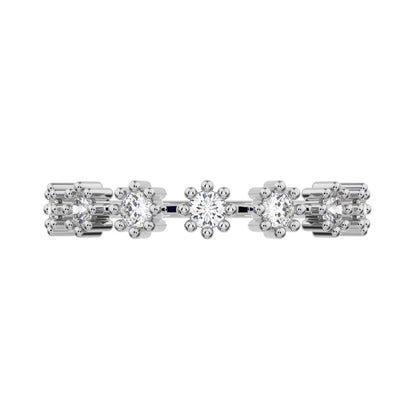 0.21Ct Round Cut Moissanite dainty Minimalist Stackable half eternity floral braided light 14K / 18K Solid White Gold everyday wedding band