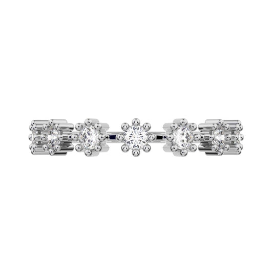0.21Ct Round Cut Moissanite dainty Minimalist Stackable half eternity floral braided light 14K / 18K Solid White Gold everyday wedding band