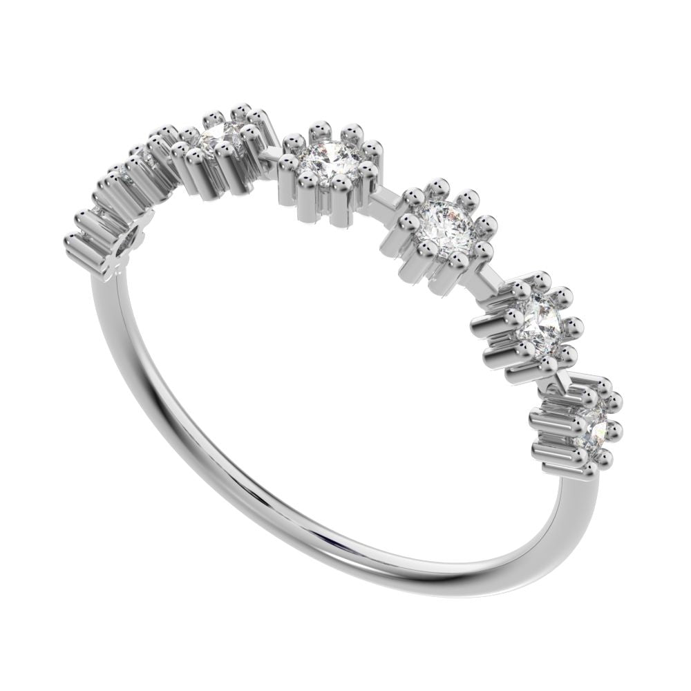 0.21Ct Round Cut Moissanite dainty Minimalist Stackable half eternity floral braided light 14K / 18K Solid White Gold everyday wedding band