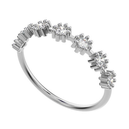 0.21Ct Round Cut Moissanite dainty Minimalist Stackable half eternity floral braided light 14K / 18K Solid White Gold everyday wedding band