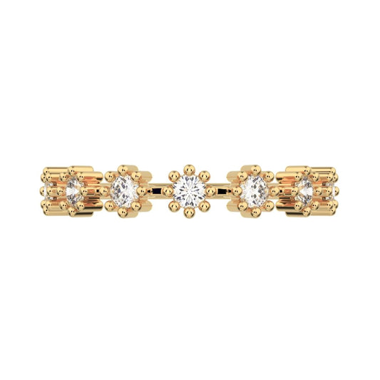 0.21Ct Round Cut Simulated Clear Diamond Stackable half eternity floral braided light 14K / 18K Solid Yellow Gold everyday wedding band