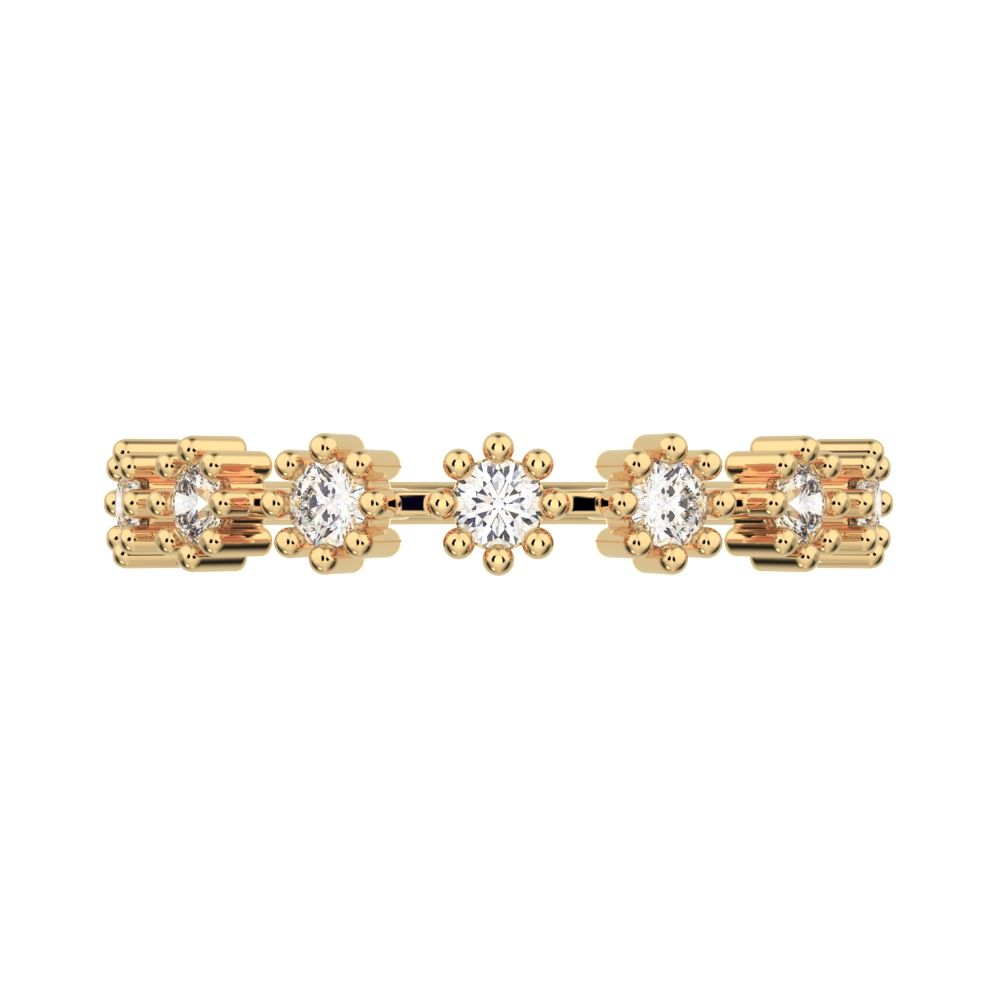 0.21Ct Round Cut Moissanite Minimalist Stackable half eternity floral braided light 14K / 18K Solid Yellow Gold everyday wedding band