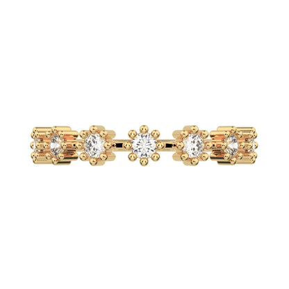 0.21Ct Round Cut Moissanite Minimalist Stackable half eternity floral braided light 14K / 18K Solid Yellow Gold everyday wedding band