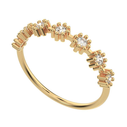 0.21Ct Round Cut Moissanite Minimalist Stackable half eternity floral braided light 14K / 18K Solid Yellow Gold everyday wedding band