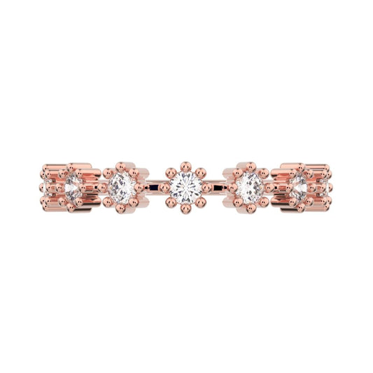 0.21Ct Round Cut Simulated Clear Diamond Stackable half eternity floral braided light 14K / 18K Solid Rose Gold everyday wedding band
