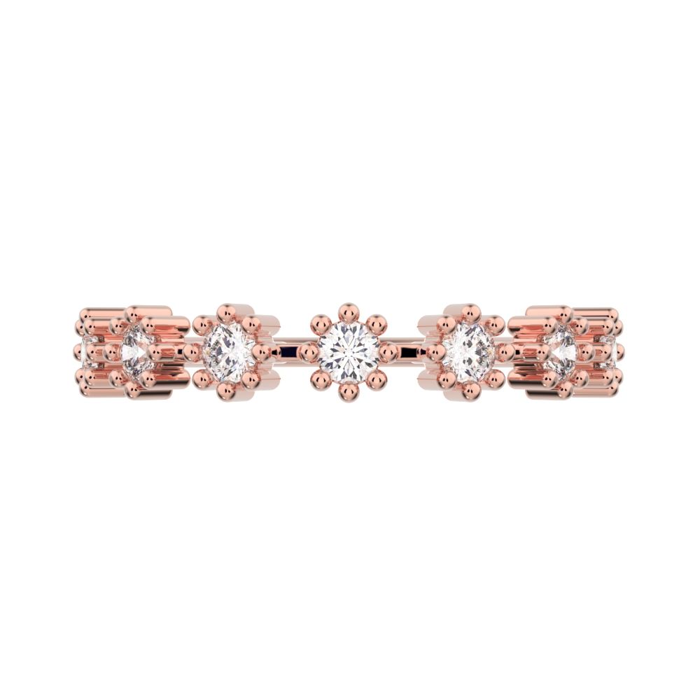 0.21 ct Round Cut Moissanite dainty Minimalist Stackable half eternity floral braided light 14K / 18K Solid Rose Gold everyday wedding band