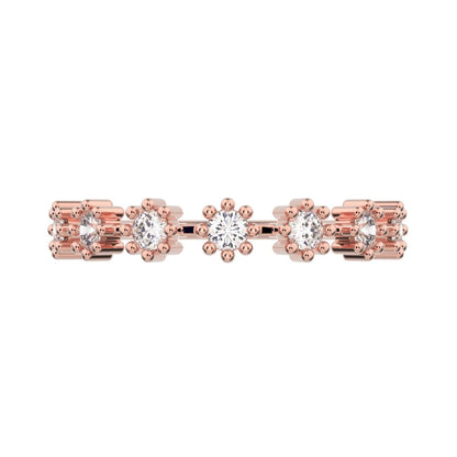 0.21 ct Round Cut Moissanite dainty Minimalist Stackable half eternity floral braided light 14K / 18K Solid Rose Gold everyday wedding band